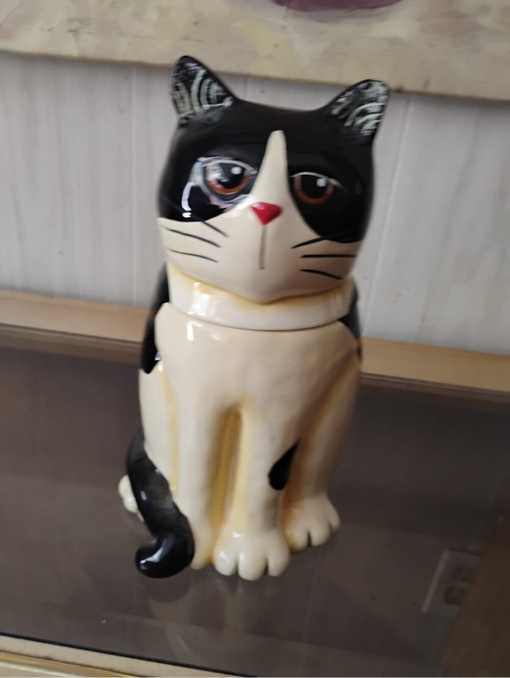 Vintage Black and White Cat Ceramic Cookie Jar by L Spivey